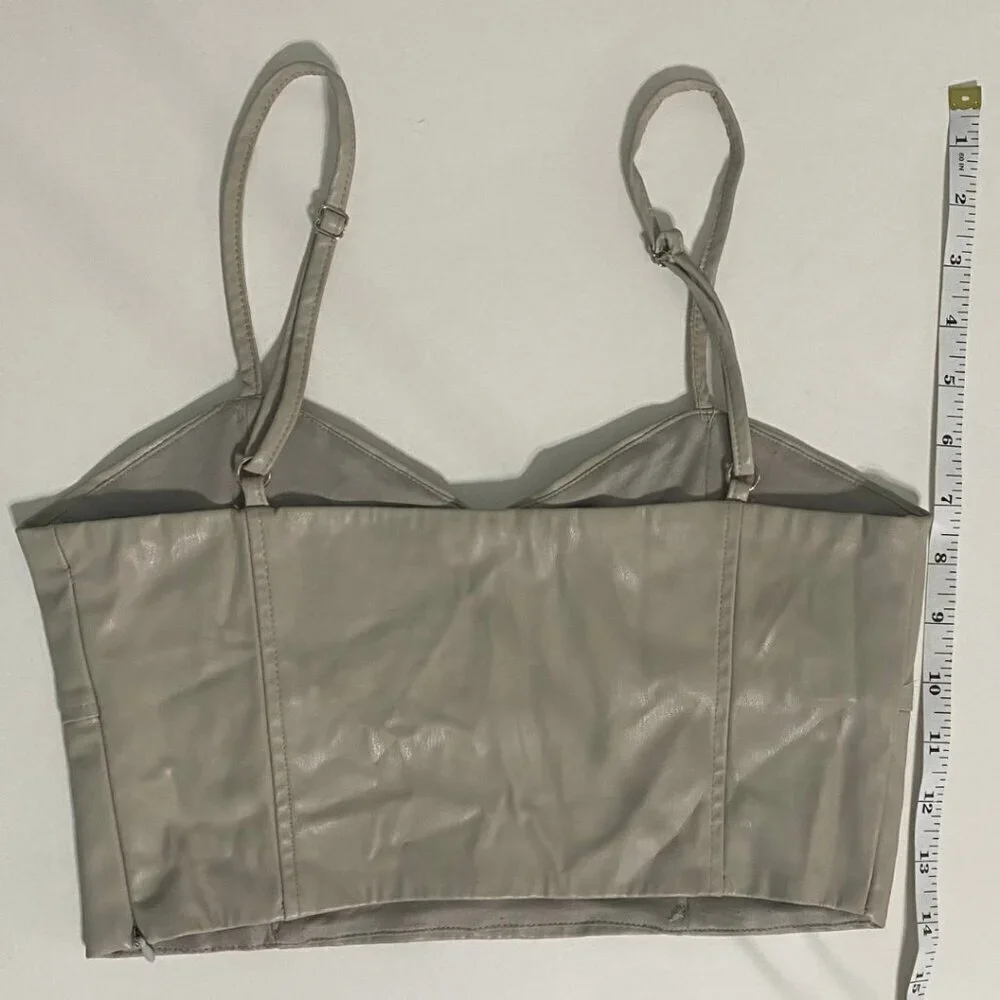 Zara Faux Leather Cream Colored Crop Tank Top with Adjustable Straps, Size S - Picture 7 of 9
